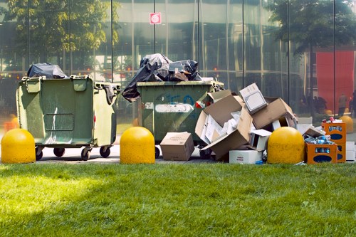 Recycling bins set up for residential waste